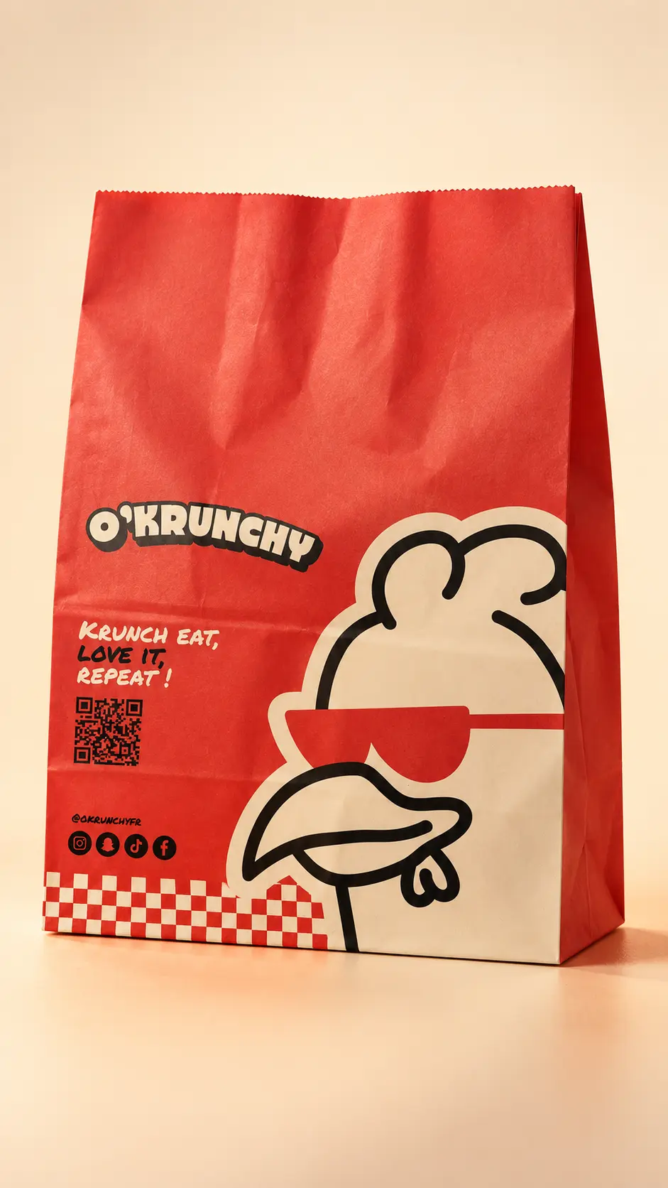 Sac O’KRUNCHY rouge et crème en studio